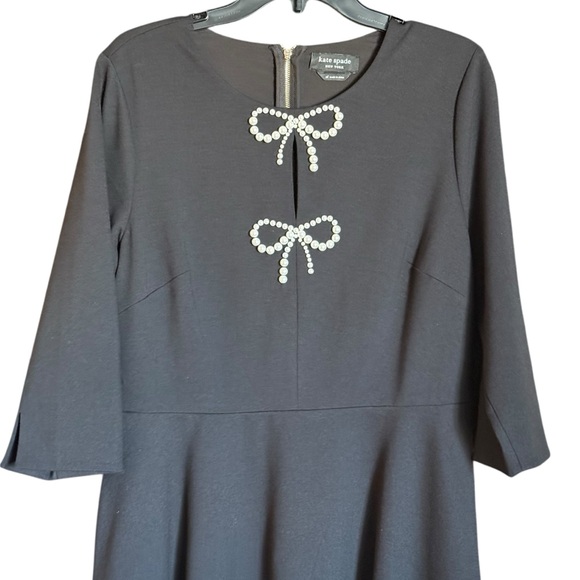 Kate Spade Black Pearl Beaded Bow Fit & Flare Dress Women’s Size XL - Picture 6 of 14